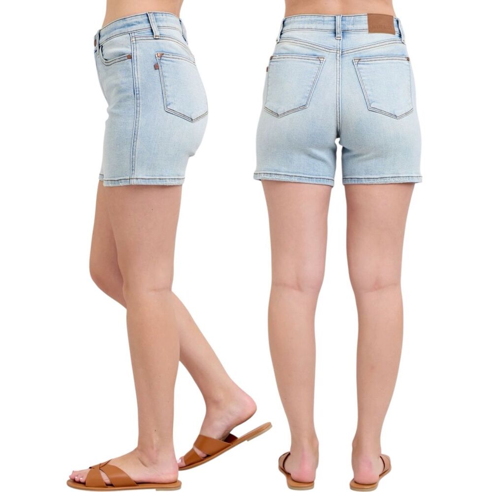 Judy Blue 2 Button High Rise Denim Shorts Light Wash Stretch Jean Shorts NWT - Picture 3 of 10